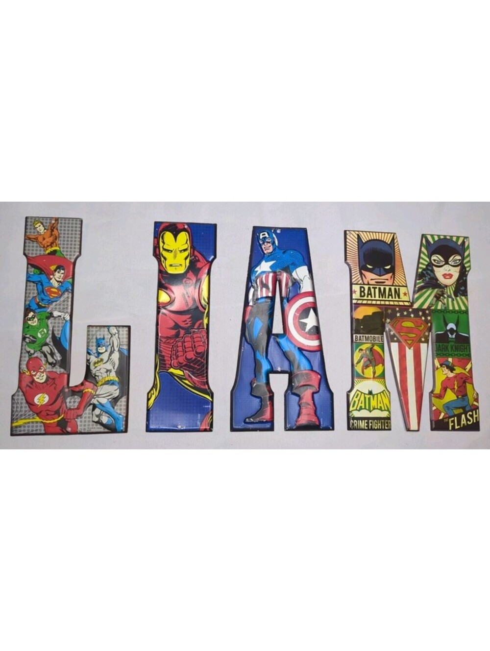 DC Marvel Comics Super Hero Metal Sign LIAM Letter Captn America Superman Batman